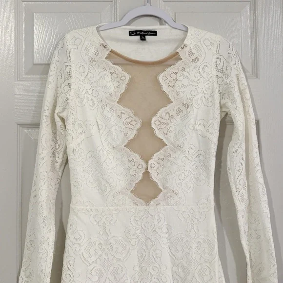 For Love & Lemons White Noir Lace Dress Long Sleeve Mini Boho Bride Sz Large For Love & Lemons White Noir Lace Dress Long Sleeve Mini Boho Bride Sz Large